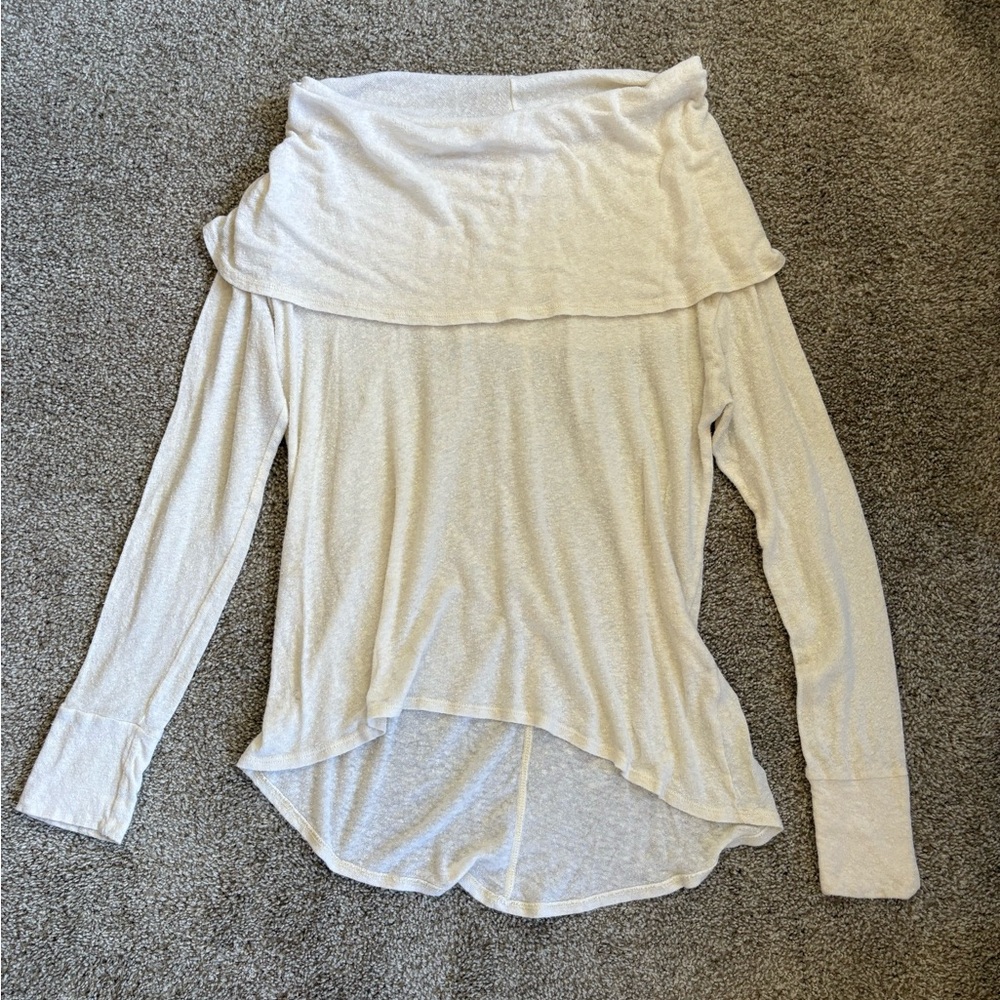LNA Cream Long Sleeve Off-Shoulder Top